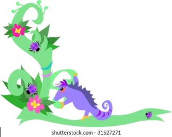 Chameleon and Ladybug Corner Vector