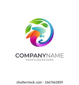 Chameleon and leaf logo, colorful gradient logo style
