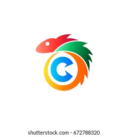 Chameleon with Letter C Logo Template