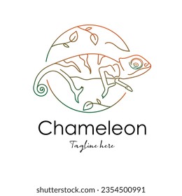 Chameleon Line art logo vector illustration on white background with dummy text.