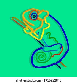 Chameleon line rainbow color icon logo sign symbol vector illustration.