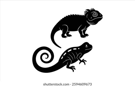 Chameleon and Lizard Black Silhouettes Design
