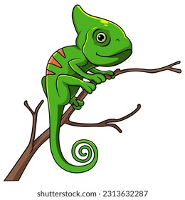 Chameleon lizard cartoon on a tree branch