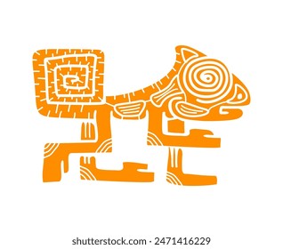 Chameleon lizard Mayan Aztec totem symbol of regeneration, adaptability, transformation, and blending in. Isolated vector sign with intricate pattern, embodies spirit of change and versatility in life