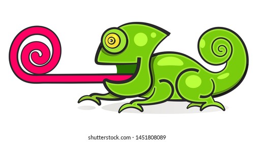 Chameleon Lizard Rainbow Color Cartoon Character Graphic Illustration