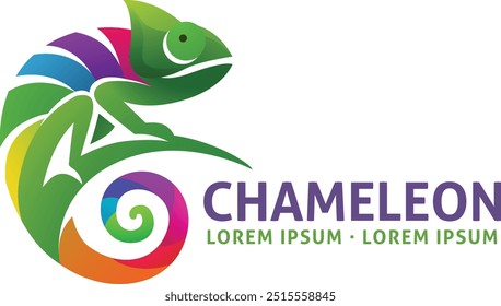 A chameleon lizard in rainbow colors animal design icon mascot concept