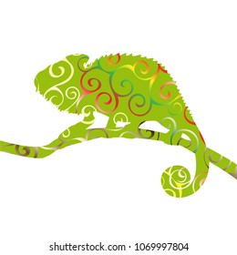 Chameleon lizard reptile spiral pattern color silhouette animal