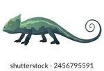 Chameleon lizard. Reptiles with curved tail and camouflage skin, tropical wildlife. Vector exotic animal illustration