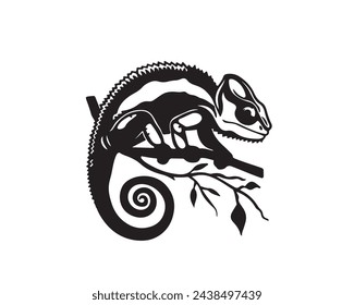 Chameleon lizard silhouette. Chameleon vector illustration. lizard art work.