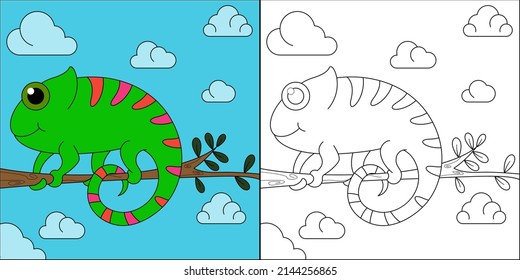 Chameleon lizard suitable for children's coloring page vector illustration