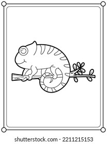 Chameleon lizard suitable for children's coloring page vector illustration