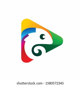 Chameleon logo accompanied play icon logo