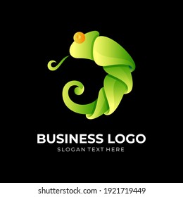 chameleon logo design and 3d green color style