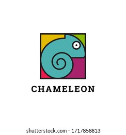 Chameleon logo design template vector. Colorful animal flat icon. Simple and modern lizard symbol line art. Exotic animal logotype
