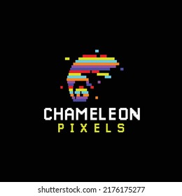 chameleon logo illustration and bright colorful in pixels art style