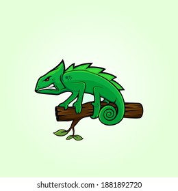 Chameleon logo. illustration of green chameleon on stem