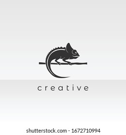 chameleon logo illustration with mono line style, vector illustration