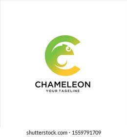 Chameleon logo with a Letter C style, vector illustration of animal design