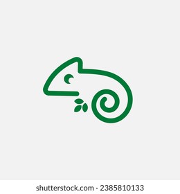 Chameleon logo line art design. simple Green Chameleon gecko reptile vector in abstract outline Illustration style.