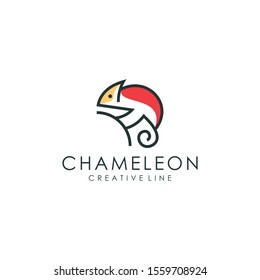 Chameleon logo with a line style, unique animal vector illustration