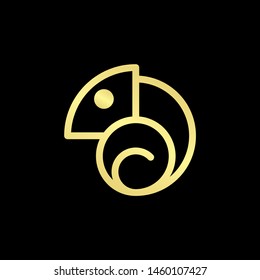 Chameleon Logo With Luxury, Gold Colour Isolated In Black Background. Vector Illustration