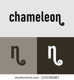 chameleon logotype, with chameleon tail in letter n