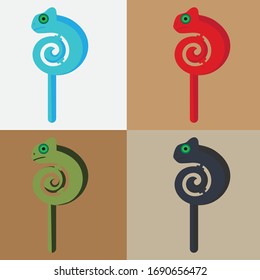 Chameleon and Lolipop. a chameleon shaped like a lollipop.
