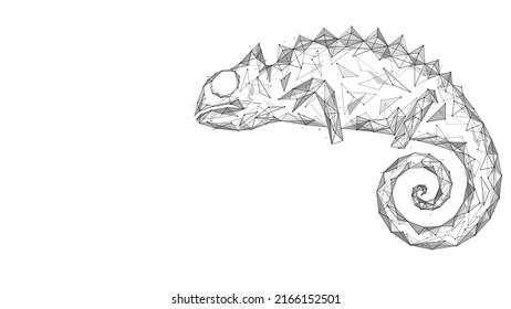 Chameleon. Low-poly design of lines and dots. White background.