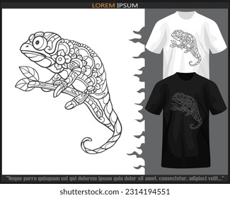 chameleon mandala arts isolated on black and white t-shirt.