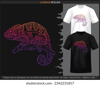 Chameleon mandala arts isolated on black and white t shirt.