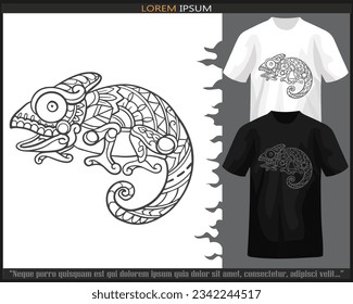 Chameleon mandala arts isolated on black and white t shirt.