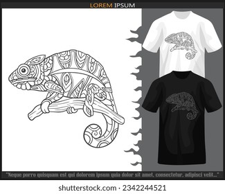 Chameleon mandala arts isolated on black and white t shirt.