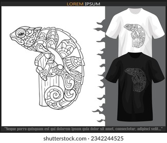 Chameleon mandala arts isolated on black and white t shirt.