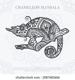 CHAMELEON Mandala. Elementos del estilo Boho. Estilo boho de los animales dibujado. ilustración vectorial.