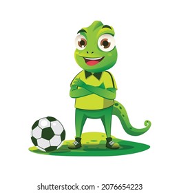 Chameleon Mascot Football Cartoon Illustration