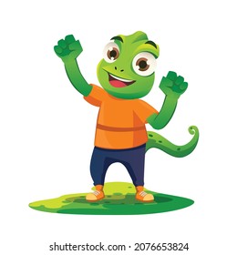 Chameleon Mascot Happy Male Cartoon Illustration