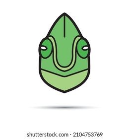 Chameleon mascot icon in color. Scalable symbol. Thin outline in black. Vector illustration for use in web, mobile apps, print media and logo.