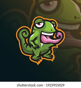 chameleon mascot logo design vector with modern illustration concept style for badge, emblem and t shirt printing. smart chameleon illustration.