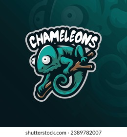 Chameleon mascot logo design vector with concept style for badge, emblem and t shirt printing. Cute chameleon illustration.