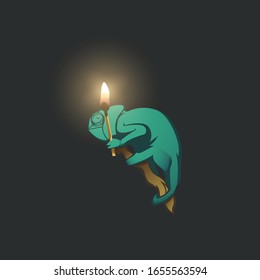 Chameleon And Match Isolated on Dark Background, Vector Illustration EPS10. 
