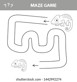 Chameleon Maze Game - help chameleon find his way out of the maze - coloring book