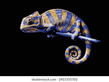 Chameleon on a black background in five colors