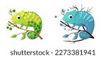 Chameleon on a branch illustration for children