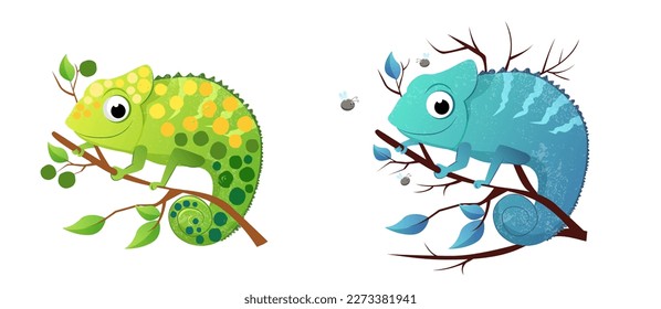 Chameleon on a branch illustration for children's textbooks etc. Simple vector design. svg