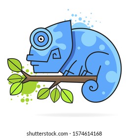 Chameleon On A Branch , Illustration. Suitable For Greeting Card, Poster Or T-shirt Printing.