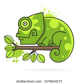 Chameleon On A Branch , Illustration. Suitable For Greeting Card, Poster Or T-shirt Printing.