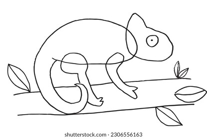 Chameleon outline illustration image. 
Hand drawn image artwork of chameleon. 
Simple cute original logo.
Hand drawn vector illustration for posters, cards, t-shirts.