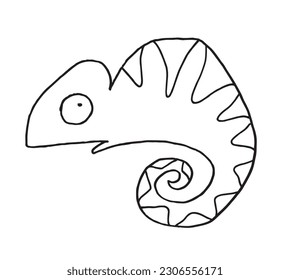 Chameleon outline illustration image. 
Hand drawn image artwork of chameleon. 
Simple cute original logo.
Hand drawn vector illustration for posters, cards, t-shirts.