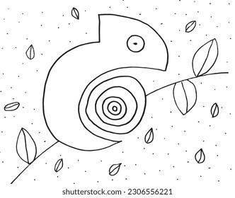 Chameleon outline illustration image. 
Hand drawn image artwork of chameleon. 
Simple cute original logo.
Hand drawn vector illustration for posters, cards, t-shirts.