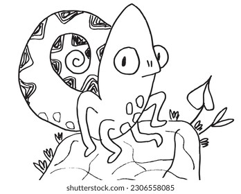 Chameleon outline illustration image. 
Hand drawn image artwork of chameleon. 
Simple cute original logo.
Hand drawn vector illustration for posters, cards, t-shirts.